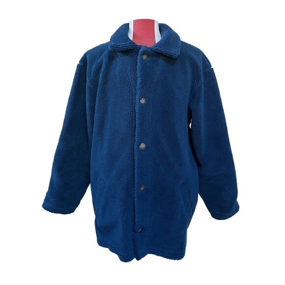 Vintage 90s L.L.Bean Teddy Bear Coat Plush Fleece Men's Tall Large Made In USA - Picture 1 of 12